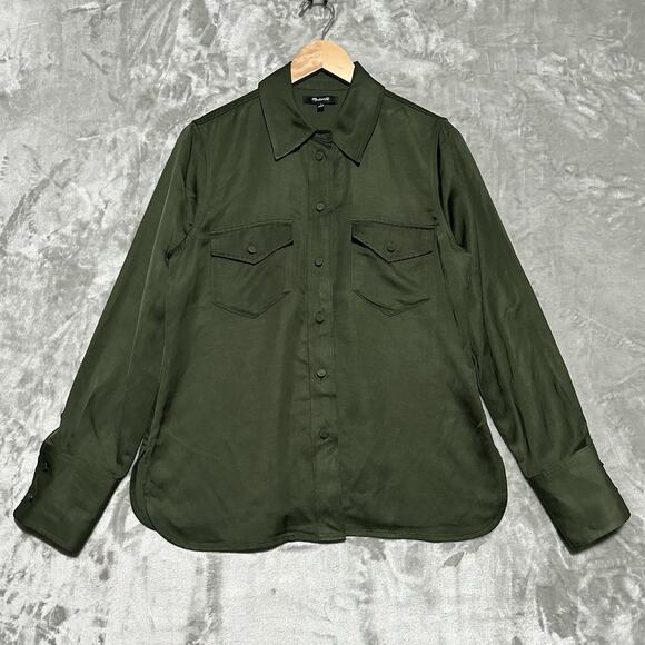 Madewell Tops - Madewell Western Shirt in Linen Blend Womens Size 4 Green Mossy Umber Cowboy EUC